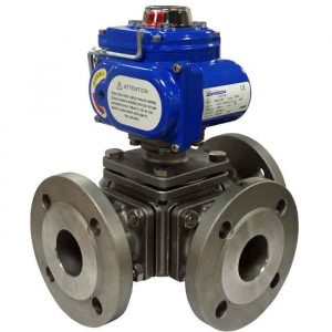 JV240035 Electrically Actuated 3-Way L-Ported Stainless Steel Ball Valve - ANSI