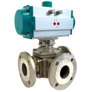 Pneumatically Actuated 3-Way Stainless Steel Ball Valve